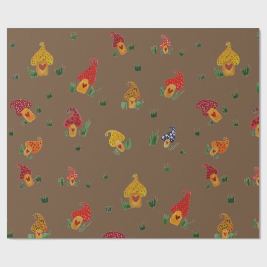 マッシュルームとハートマットラッピング紙 ラッピングペーパー (フラット)