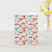 マッシュルームとフローラミッドセンチュリーモダンパターン カード (黄色い花)