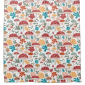 マッシュルームとフローラミッドセンチュリーモダンパターン シャワーカーテン (正面)