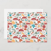 マッシュルームとフローラミッドセンチュリーモダンパターン シーズンポストカード (正面/裏面)