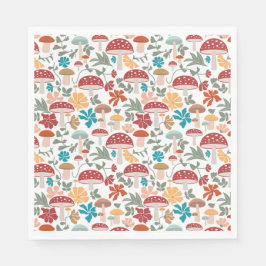 マッシュルームとフローラミッドセンチュリーモダンパターン スタンダードランチョンナプキン