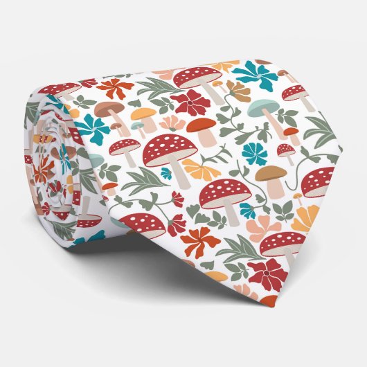 マッシュルームとフローラミッドセンチュリーモダンパターン ネクタイ (ロール)