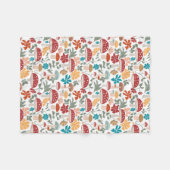 マッシュルームとフローラミッドセンチュリーモダンパターン フリースブランケット (正面(横))