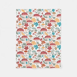 マッシュルームとフローラミッドセンチュリーモダンパターン フリースブランケット