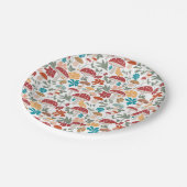 マッシュルームとフローラミッドセンチュリーモダンパターン ペーパープレート (アングル)