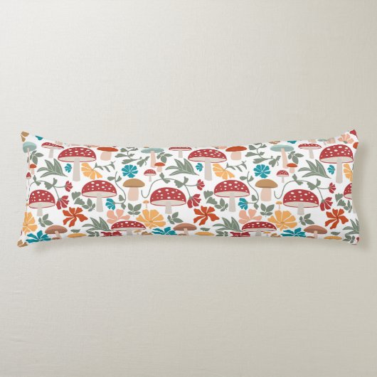 マッシュルームとフローラミッドセンチュリーモダンパターン ボディピロー (正面)