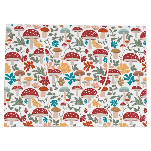 マッシュルームとフローラミッドセンチュリーモダンパターン ラージペーパーバッグ (裏面)