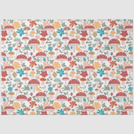 マッシュルームとフローラミッドセンチュリーモダンパターン 薄葉紙