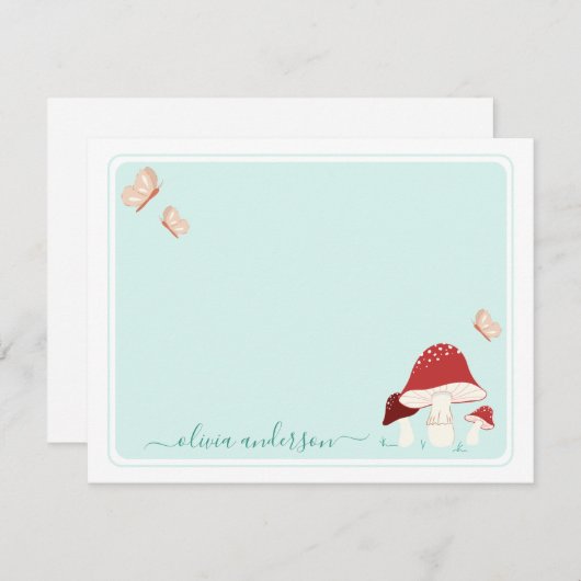 マッシュルームと蝶のノートカード ノートカード (正面/裏面)