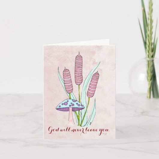 マッシュルームとcattailを含むノートカード サンキューカード (正面)