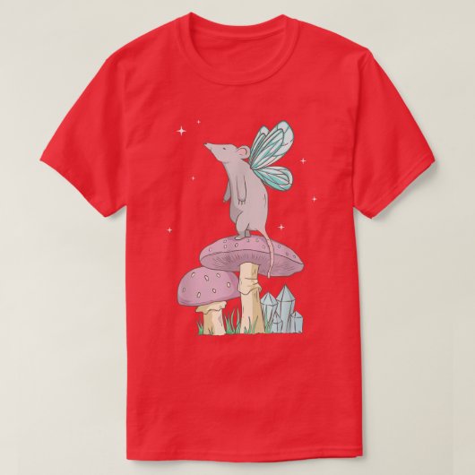 マッシュルームのコット上の妖精の美意識の妖精マウス Tシャツ (デザイン正面)