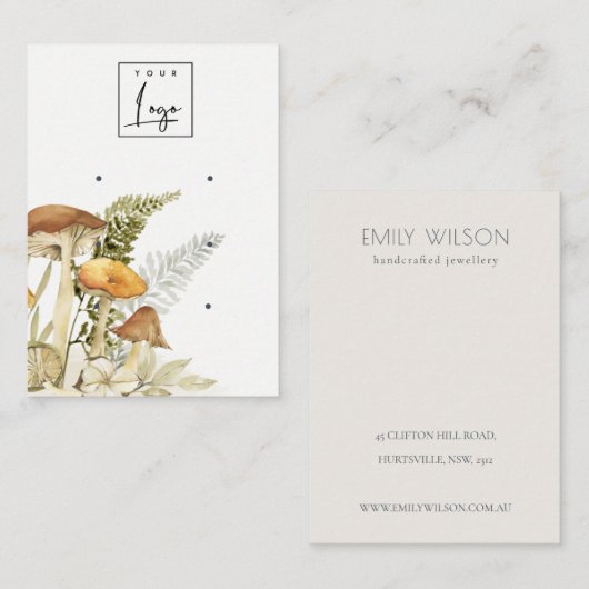 マッシュルームのシダの葉のロゴ3イヤリングディスプレイ 名刺 (正面/裏面)
