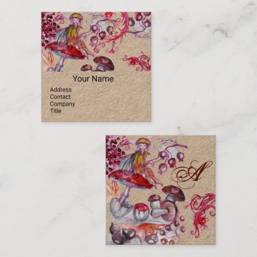 マッシュルームのファンタジーフローラクラフトモノグラム スクエア名刺 (正面/裏面)