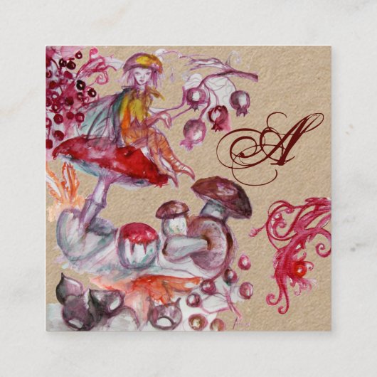 マッシュルームのファンタジーフローラクラフトモノグラム スクエア名刺 (裏面)