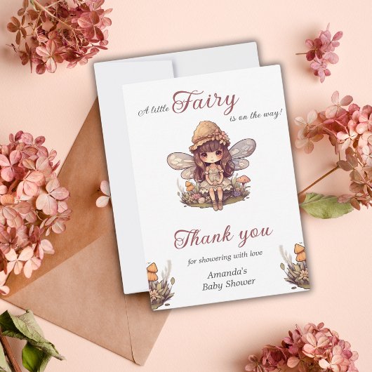 マッシュルームの女の子の赤ちゃんシャワーで魅惑の妖精 サンキューカード