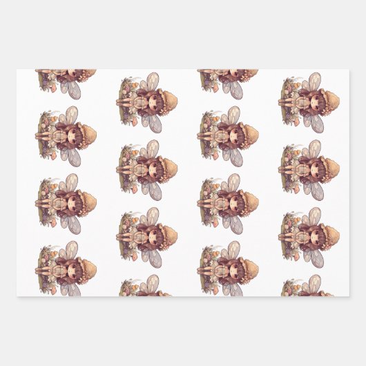 マッシュルームの女の子の赤ちゃんシャワーで魅惑の妖精 ラッピングペーパーシート (正面2)