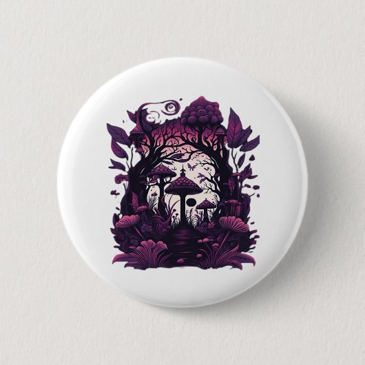 マッシュルームウッズWhimsigoth Witchy Screenprint Desig 缶バッジ (正面)