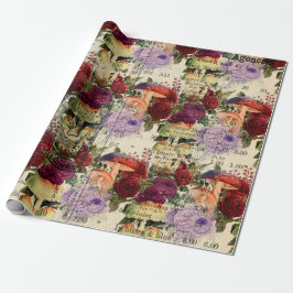 マッシュルームウッドランドアンティークエフエマラマルサラレッド ラッピングペーパー