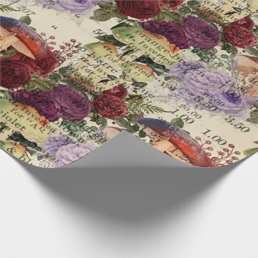 マッシュルームウッドランドアンティークエフエマラマルサラレッド ラッピングペーパー (角)