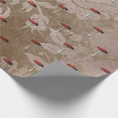 マッシュルームウッドランドアンティークブロンズフローラレッドビンタグ ラッピングペーパー (角)