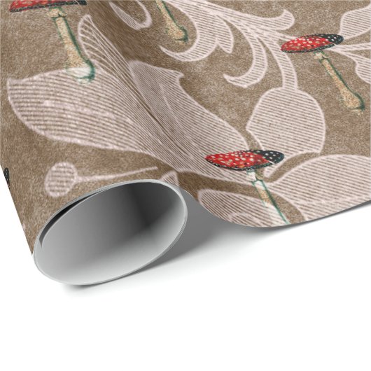 マッシュルームウッドランドアンティークブロンズフローラレッドビンタグ ラッピングペーパー (ロールコーナー)