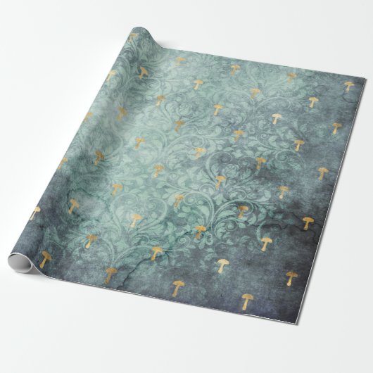 マッシュルームウッドランドアンティークヴィンテージグランジティール(緑がかった色) ラッピングペーパー (アンロールド)