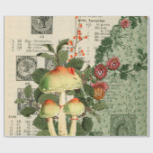 マッシュルームウッドランドアンティークヴィンテージバーラップレース ラッピングペーパー (フラット)