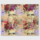 マッシュルームウッドランドアンティーク金ゴールドバラマルサラパープル ラッピングペーパー (フラット)