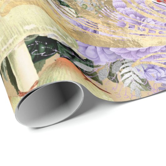マッシュルームウッドランドアンティーク金ゴールドバラマルサラパープル ラッピングペーパー (ロールコーナー)
