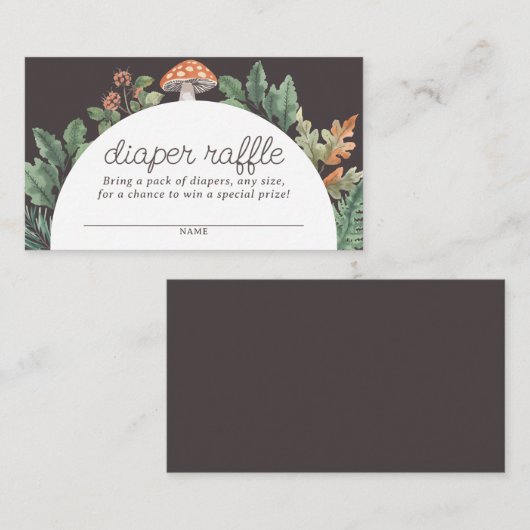 マッシュルームウッドランド赤ちゃんシャワーおむつラッフルチケット エンクロージャーカード (正面/裏面)