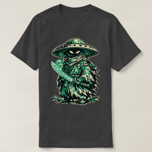 マッシュルームエイリアン浪人 - ビンテージ宇宙の放浪者 Tシャツ (デザイン正面)