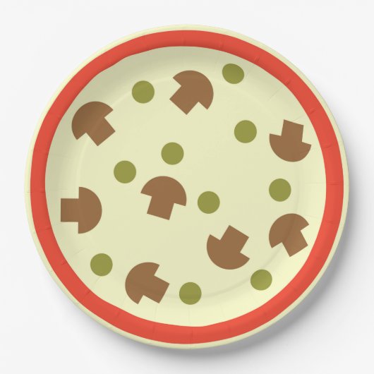 マッシュルームオリブチーズトマトソースとピザ ペーパープレート (正面)