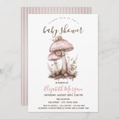 マッシュルームカタツムリストライプピンクの赤ちゃんシャワー 招待状 (正面/裏面)