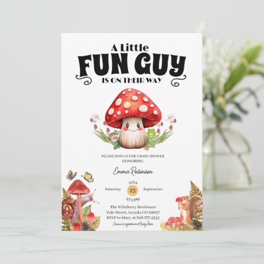 マッシュルームカタツムリ秋ベビーシャワーカスタム 招待状 (スタンド正面)