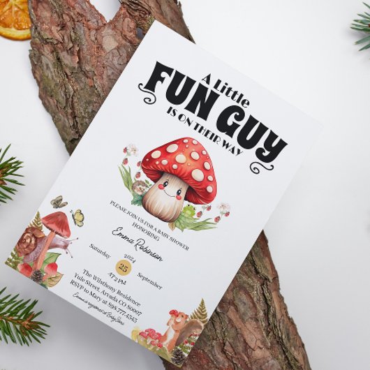 マッシュルームカタツムリ秋ベビーシャワーカスタム 招待状