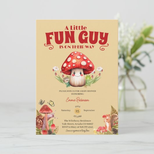 マッシュルームカタツムリ秋ベビーシャワーカスタム 招待状 (スタンド正面)