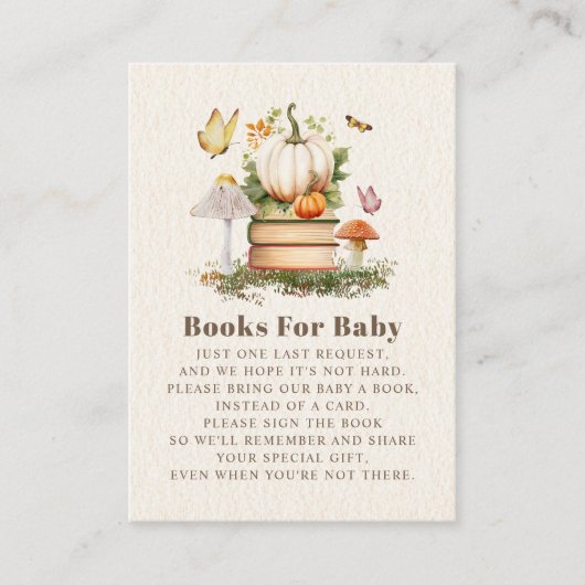 マッシュルームカボチャ赤ちゃんシャワー用バタフライブック エンクロージャーカード (正面)