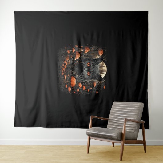 マッシュルームキャットコテージコアエステティックゴシックアートエモマイ タペストリー (インサイチュ(横))