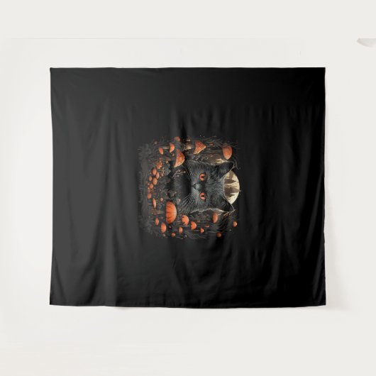 マッシュルームキャットコテージコアエステティックゴシックアートエモマイ タペストリー (正面(横))