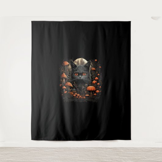 マッシュルームキャットコテージコアエステティックゴシックアートエモマイ タペストリー (正面)