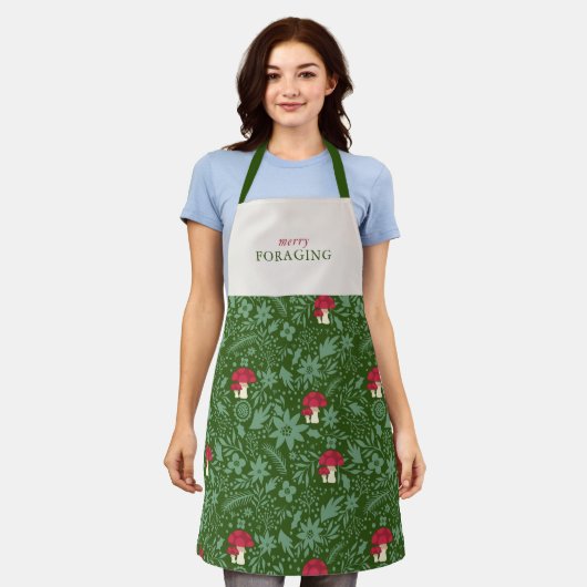 マッシュルームクリスマスコテージエプロン エプロン (着用した状態)