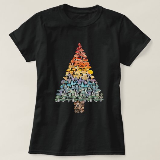 マッシュルームクリスマスツリー – レインボー Tシャツ (デザイン正面)