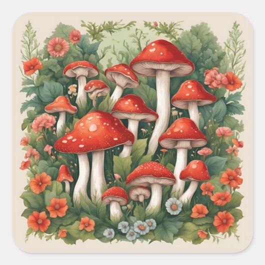 マッシュルームコテージコア スクエアシール (正面)