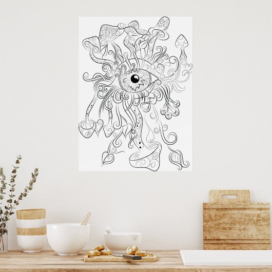 マッシュルームスケッチ大人カラーポスター ポスター (キッチン)