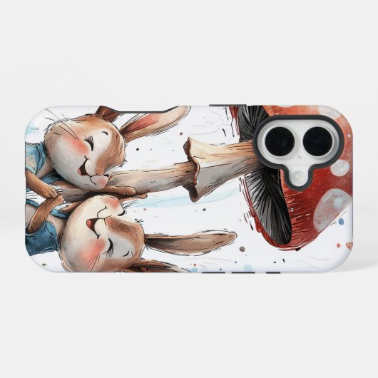 マッシュルームスナグルズコテージコアバニーフォンケース iPhone 16ケース (裏面横)