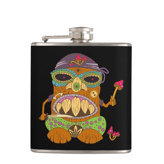 マッシュルームティキシェフおもしろいブラック フラスク (正面)