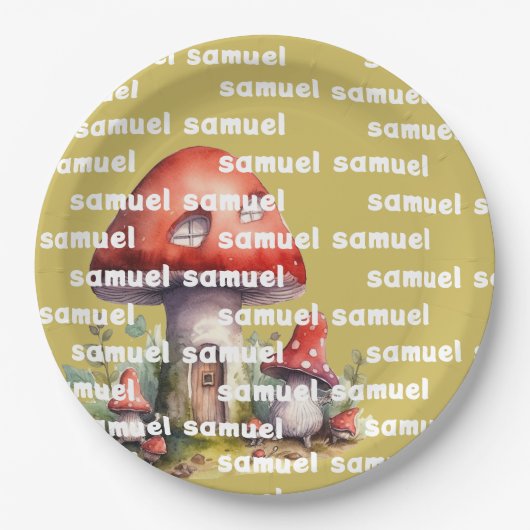 マッシュルームハウスお洒落名前をカスタムする ペーパープレート (正面)