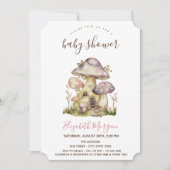 マッシュルームハウスピンクストライプ色のベビーシャワー 招待状 (正面)