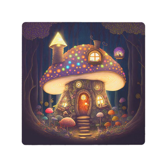 マッシュルームハウスファンタジーアート メタルプリント (正面)