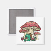 マッシュルームハウス付きコテージコアカエル マグネット (正面/裏面)